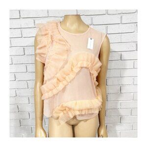 Anthropologie Womens Ruffled Sleeveless Top Peach Blouse Flowy Feminine - Size M
